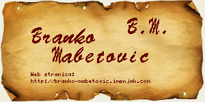 Branko Mabetović vizit kartica